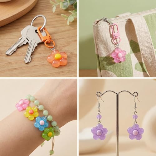 Keychain Charms Bulk 30pcs mixed Cute 3D Charms for Keychain Making for Bracelet Earring Jewelry Making DIY Crafts Includes Animal Food Fruit Flower Designs - color: Flower Mix