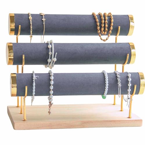 3 Tier Bracelet Holder Display Detachable Beige Velvet Bracelet Holder Jewelry Holder Organizer for Bracelet Necklace Watches Rings - color: Y-type Suede Gray