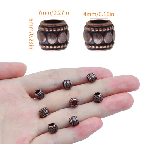 BronaGrand 100pcs Round Tube Spacer Beads Alloy Large Hole Column Beads Antique Red Copper Loose Charm Beads Accessories for DIY European Bracelet Necklace Jewelry Making, Hole: 4 mm - color: Red Copper