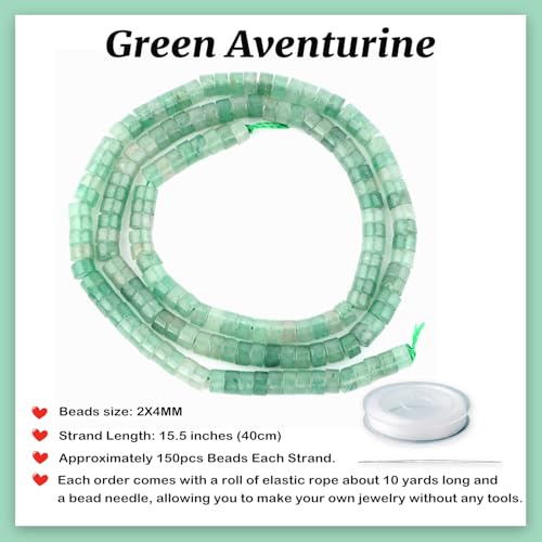 Natural Green Aventurine Heishi Spacer Beads Loose Semi Precious Flat Round Gemstone Disc Shape Stone for Beading Jewelry Making 4x2mm 15.5" - color: Green Aventurine