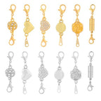 12pcs Magnetic Jewelry Clasp, 6 Styles Premium Magnetic Necklace Extenders with Double Lobster Clasps Jewelry Closures for Necklaces Bracelets (Silver, Gold-Colored)
