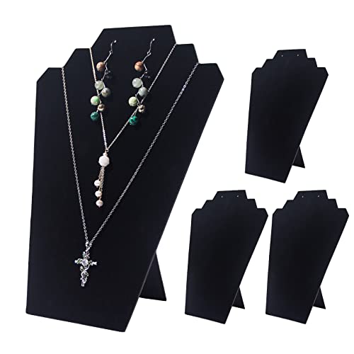 Coward 4Pcs/Set Black Necklace Earring Jewelry Set Display Stand, Foldable Black Velvet Necklace Bust Easel Chain Necklace Holder Organizer Rack for Home or Store Show - color: Black