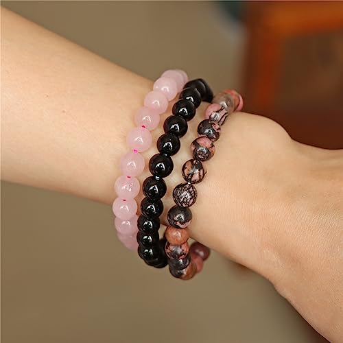 3 PCS Healing Crystal Bracelets for Women 8mm Natural Stone Beaded Stretch Bracelet Amethyst Jewelry Gifts - color: 03 8mm pink
