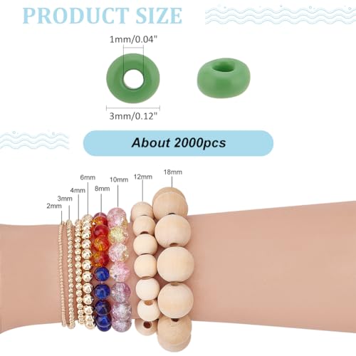PH PandaHall 2000 Pcs 3mm 8/0 Glass Seed Beads Round Lined Waist Beads Colorful Tiny Spacer Czech Beads for Earring Bracelet Necklace Jewelry Making Green - color: Green-2000 Pcs