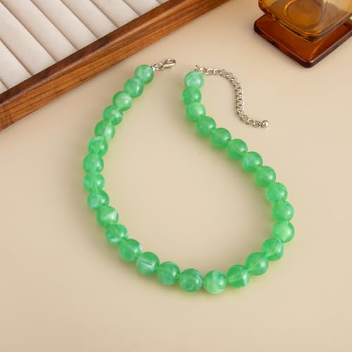 Caiyao Handmade Adjustable Acrylic Round Beaded Choker Necklaces Bohemia Colorful Resin Geometric Beads Statement Necklace for Women Men Costume Party Summer Vacation Jewelry Gifts