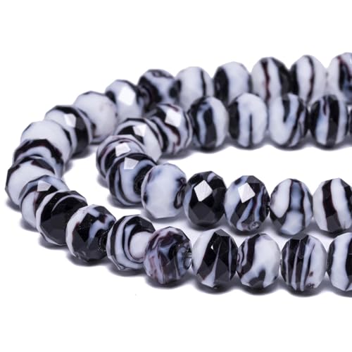 7.5×10mm 50pcs Black White Faceted Lampwork Glass Beads for Jewelry Making, Flat Round Handmade Murano Beads for Bracelets, Crafts, Friendship Bracelet Kit, Rosary Making - color: Black White