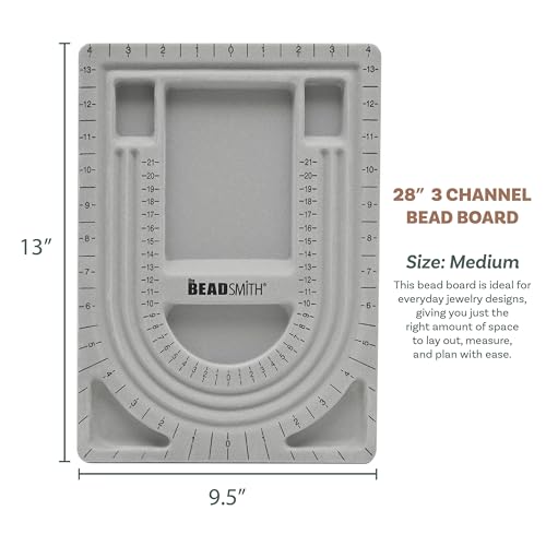 The Beadsmith Bead Board, Grey Flocked, 3 U-Shaped Channels, 6 Recessed Compartments, 9.5 x 13 inches, Design Boards for Creating Bracelets, Necklaces and Other Jewelry - size: 28" - 3 Channel
