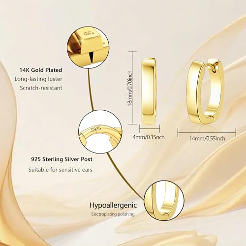 925 Sterling Silver Earrings Small Chunky Hoop Earrings for Women Trendy Huggie Hoop Earrings 14K Gold Plated Hypoallergenic Earrings Small Thick Huggie Hoops Earrings - color: Gold2