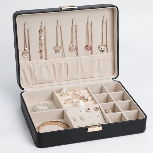 Jewelry Box, Portable Travel Jewelry Case Organizer with Removable Tray for Earrings, Necklaces, Rings Black - color: Black-23, size: Style H