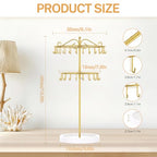 iDavosic.ly 2 Tier Rotating Necklace Holder Organizer with 42 Hooks, Adjustable Metal Bracelet Display Stand Rack, Extra Tall Keychain Spinning Tree Tower for Women, Wooden Base | White & Gold - color: White with Wooden Tray