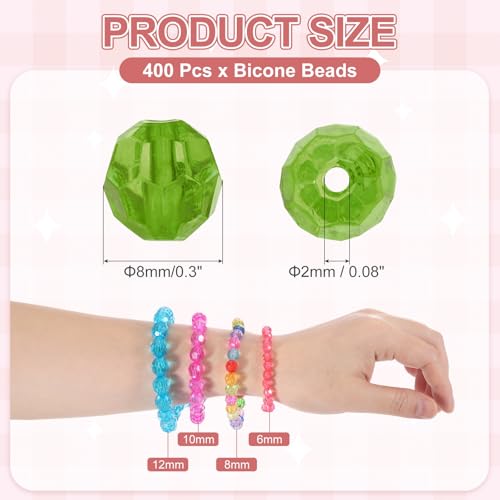 MECCANIXITY 400pcs Czech Faceted Bicone Beads 8mm Glass Spacer Bead Bulk for Jewelry Making & DIY Craft, Grass Green - color: Grass Green