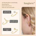 925 Sterling Silver 14K Gold Plated Huggie Half Hoop Earrings — Sleep-Friendly Poke-Free Hypoallergenic Stackable Earring — Comfortable & All Day Wear - color: CZ-Yellow Gold