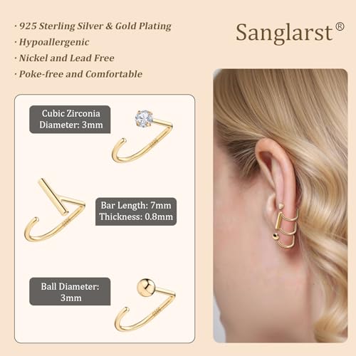 925 Sterling Silver 14K Gold Plated Huggie Half Hoop Earrings — Sleep-Friendly Poke-Free Hypoallergenic Stackable Earring — Comfortable & All Day Wear - color: CZ-Yellow Gold