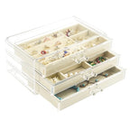 Weiai Acrylic Jewelry Box 3 Drawers, Velvet Jewellery Organizer, Earring Rings Necklaces Bracelets Display Case Gift for Women, Girls, Beige - color: Beige