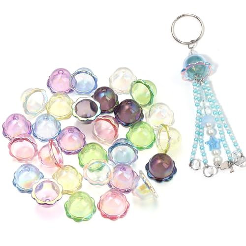 50Pcs 16 * 23mm Large Trumpet Flower Beads for Jewelry Making Acrylic Aesthetic Bell Floral Bead Caps for Cute Jellyfish Cell Phone Charms Earrings Bag Decorative Chains DIY Crafts(Mixed Colors) - color: Colorful