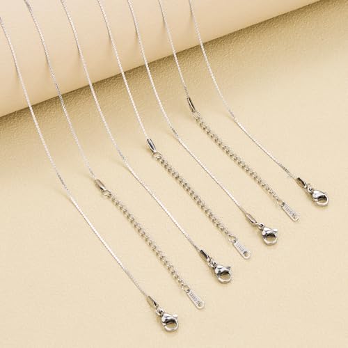 SMYHTGLIF 16 Inches Stainless Steel Necklace Chain Bulk for Jewelry Making 12 Pcs DIY Jewelry Chain Silver Adjustable Necklace - color: Silver Flat S, size: 16 inches
