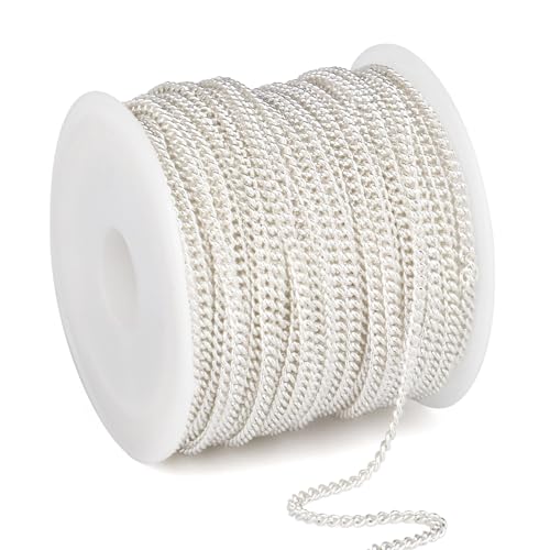 33 Feet Silver Curb Chains Roll, 2MM Silver Plated Brass Flat Twisted Link Chain Spool Bulk for Jewelry Making DIY Craft - color: 2.0mm silver curb chain