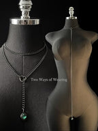 Heart Slip Chain Necklace for Women, 39 Inch Cuban Chain, Removable Heart O-Ring, Crystal Pendant, Adjustable Stainless Steel Y-Necklace - color: Black-Green