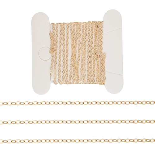 Elecrelive 3.28FT 14K Gold Filled Chains 1.5mm Brass Cable Chains Thin Weldable Link Curb Necklace for Permanent Jewelry Necklace Bracelet Making - color: Golden-Cable Chain