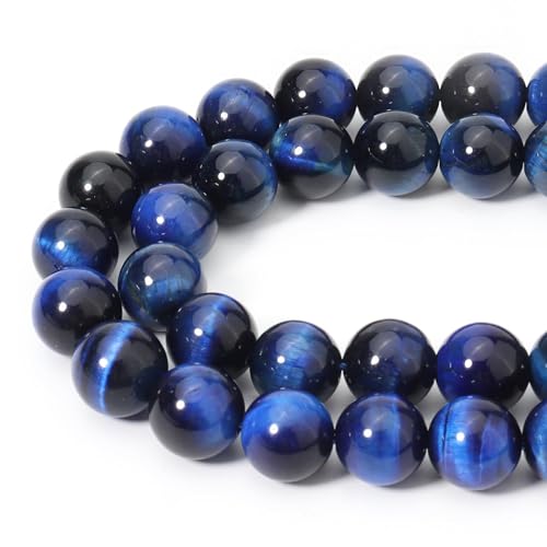 60pcs 6mm Natural Blue Tiger Eye Gemstone Beads Energy Healing Crystal Round Loose Stone Beads for Jewelry Making, DIY Bracelets Necklaces - color: Blue Tiger Eye, size: 6mm