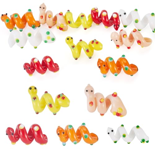 Beadthoven 10Pcs 5 Colors Snake Handmade Bumpy Lampwork Beads 3D Snake Shaped Glass Beads Cute Animals Crystal Glass Loose Spacers for Jewelry Making DIY Bracelet Necklace Earrings - color: Snake mixed color