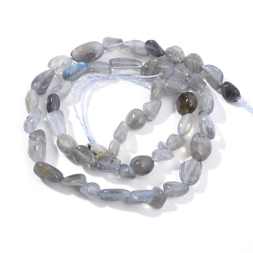 Labradorite Pebble Nugget Oval Free Tumbled Stone 6-8mm Natural Gemstone Loose Beads Approx 15.5 inch for DIY Jewelry Making - color: Labradorite