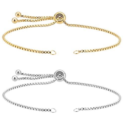 UNICRAFTALE 10pcs 2 Colors 24cm Adjustable Slider Bracelets 304 Stainless Steel Bracelet Making Slider Extender Chains with Ball Ends for Women Semi Finished DIY, Hole 2mm - color: 2 Color, size: 24cm