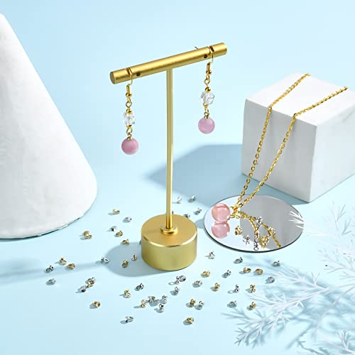 PH PandaHall Pendant Bail Cap, 200pcs 2 Colors Brass Bead Cap Pendant Bails Ball Pendant End Cap Clasp Dangle Charm Round Bails with Loop Findings for Earring Necklace Jewelry DIY Craft, Golden/Silver