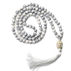 LIUANAN 108 Mala Beads 8mm Natural Bracelet Healing Gemstone Yoga Meditation Hand Knotted Mala Prayer Bead Necklace - color: White Natural Turquoise