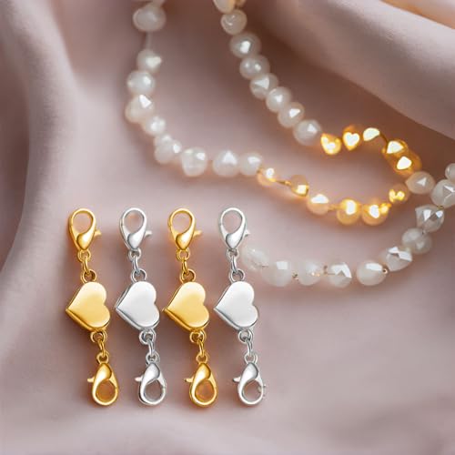 Heart Magnetic Clasp, Double Lobster Closure for Necklace Bracelet, Jewelry Making Connector (3gold) - color: 3gold