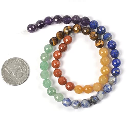 Natural 7 Chakra Stone 8mm Gemstone Faceted Round Loose Strand Beads for DIY Necklace Bracelet Jewelry Making 15 Inch - color: 7 Chakra Stone