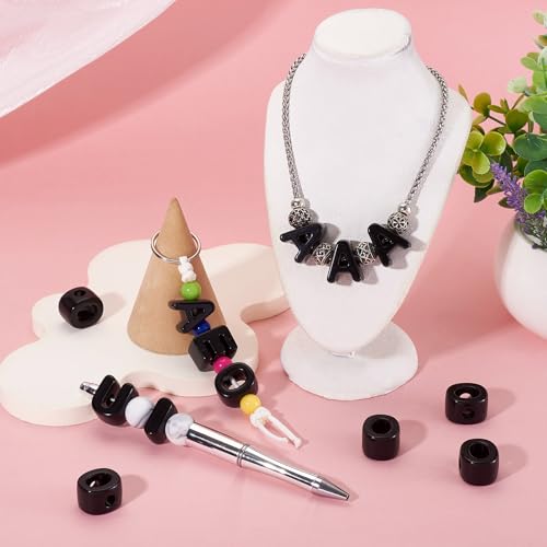 30Pcs Large Hole Acrylic Letter Beads Letter O Chunky Vowel Bead with Horizontal Hole Black Plastic 3D Initial Alphabet European Beads for Key Chains Necklace DIY Craft Arts Projects - color: Black O