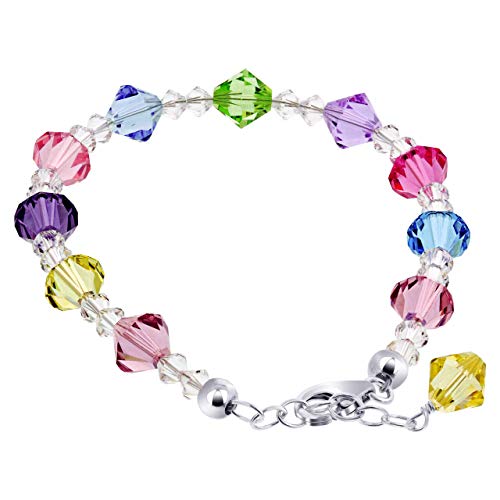 Gem Avenue Adjustable 7 to 8 inch Bracelet with .925 Silver and Austrian Crystals - color: Multicolor