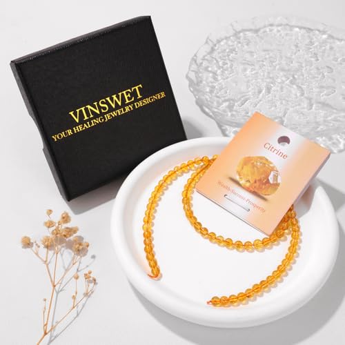 Vinswet 90pcs 4mm Citrine Natural Stone Beads Round Genuine Real Stone Beading Loose Gemstones DIY Smooth Bead for Bracelet Necklace Earrings Jewelry Making - color: Citrine, size: 4mm