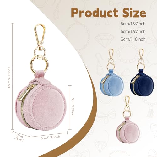 Jewelry Ring Holder Keychain, 2 Pack Velvet Jewelry Holder Storage Box with Buckle, Portable Small Travel Ring Keeper Case for Rings, Earrings, Stud, Necklaces (Pink+Light Blue) - color: Pink+Light Blue