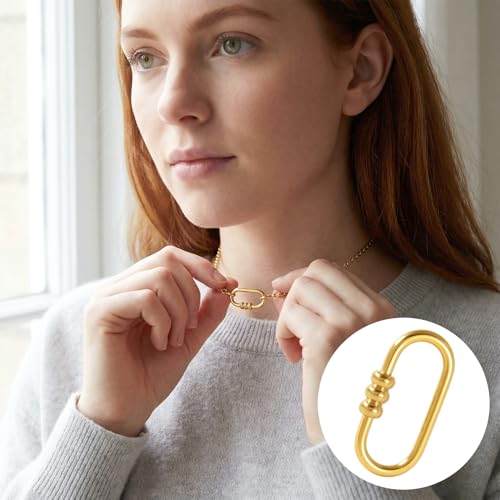 2 Pcs Locking Carabiner Small, Oval Jewelry Carabiner, Gold Carabiner Clasp, Metal Carabiner Necklace for DIY Necklace Bracelets Jewelry Making Hook (Gold, Style5) - color: 2 Pcs-Gold, Style6