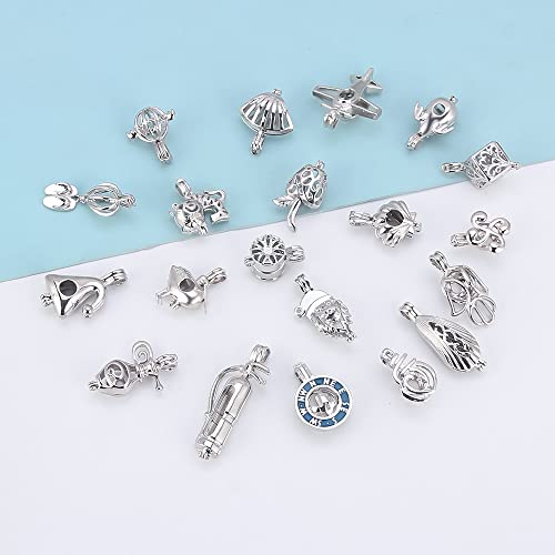 10PCS Random Various Cage Pendants for Pearl Jewelry Making Silver Plated, Design Cage Pendants for Women