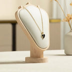 TANG SONG 8.27" Natural Wooden Base Leather Soft Mat Necklace Display Stand Jewelry Organizer Holder (Natural-White) - color: Natural -White