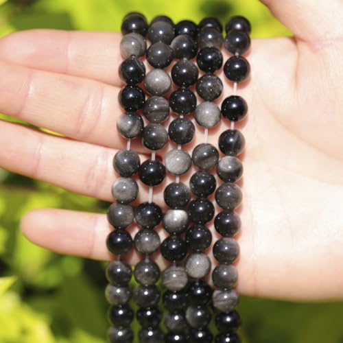 Natural Stone Beads Obsidian 8mm Polished Round Smooth Gemstone Beads for Jewelry Making Supplies 15 Inch(45Beads) - color: Obsidian 8mm-45pcs