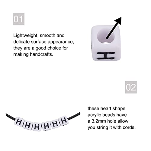 FASHEWELRY 300Pcs Cube White Acrylic Letter Beads 6x6mm Letter H Alphabet Beads for DIY Bracelet Necklace Jewelry Making - color: Letter H, size: 6x6x6mm