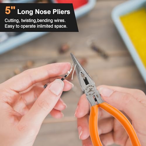 Rongon Spring-Loaded Needle Nose Pliers 4-Piece Set - 5 Inch Thin Tip Jewelry Tools with Non-Slip Grips | Professional Craft Pliers for Jewelry Making, DIY, Electronics & Wire Working (4 Pcs) - size: 4Pcs