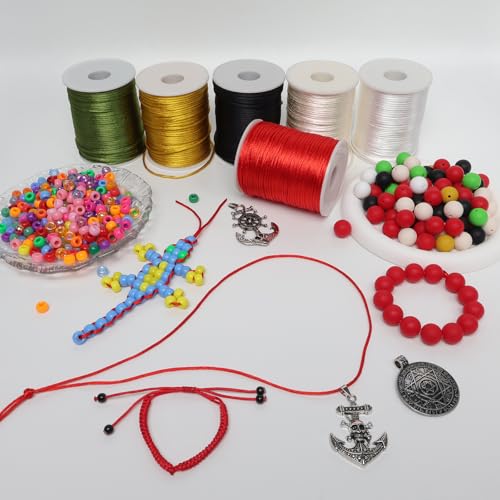 LUSTEMBER 2 mm x 330 Feet Satin Nylon Cord, Silky Smooth Nylon String for Jewelry Making Bracelet Necklaces Beading Thread Rattail Macrame Kumihimo Chinese Knot Craft - size: Red