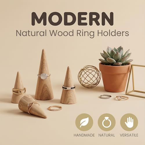 6Pcs Wood Ring Holder 3 Sizes Wooden Cone Display Stand for Men Womens Jewelry Engagement Wedding Ring Organizer Freestanding Vanity Kitchen Display Mens Accessories