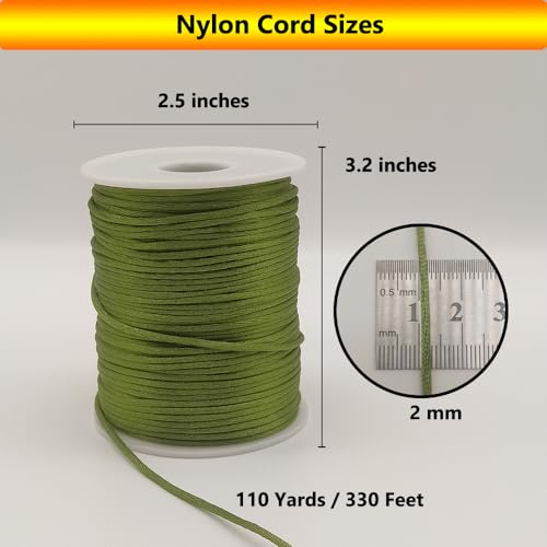 2 mm 330 Feet Satin Nylon Cord String for Jewelry Making Bracelet Necklaces Beading Thread Rattail Macrame Kumihimo Chinese Knot Craft - size: Green
