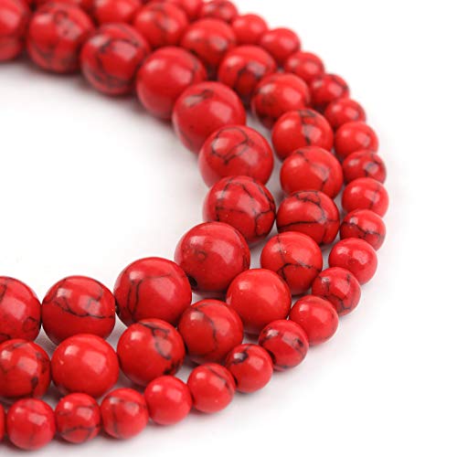 Natural Stone Beads 8mm Red Turquoise Polished Round Smooth Gemstone Beads for Jewelry Making 15 Inch(Red Turquoise,8mm) - color: Red Turquoise, size: 8mm