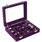 Velvet Jewelry Box 24 Grid Jewelry Earrings Display Organiser Box Ring Tray Holder Earrings Storage Case for Girls Women Wife Mom (Purple) - color: Purple