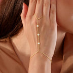 CHESKY 14K Gold Plated Hand Chain Bracelets for Women Set - Dainty Finger Ring Bracelet Stack Adjustable Hand Chains Durable Beaded Bracelets Trendy Simple Body Jewelry Gift for Women - style: 1CZ bracelet-gd