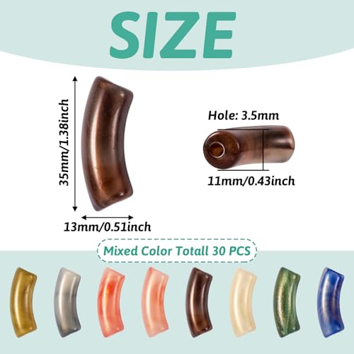 Spritewelry 30 pcs Acrylic Tube Beads for Bracelets Making Shiny Chunky Bamboo Tube Beads Noodle Curved Beads Bangle Acrylic Beads with Glitter for Jewelry Making Friendship Bangles - color: Mix Colors-Glitter