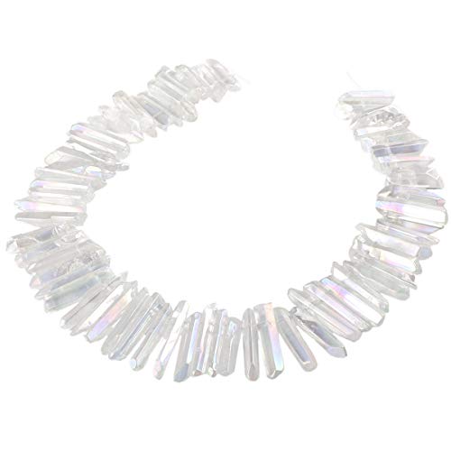rockcloud Natural Rock Crystal Points Titanium Coated Clear Quartz Sticks Spikes Top Drilled 15 inch Strand,AB Crystal - color: #10-AB Crystal(Polished)