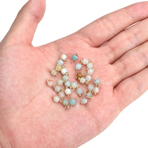 Beadia Natural Faceted Cube Stone Charms 4mm 30pcs with Untarnish Metal Accessories Loose Square Beads for DIY Jewelry Making - color: Amazonite